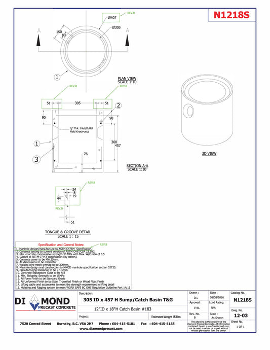 12"d x 18"h Sump